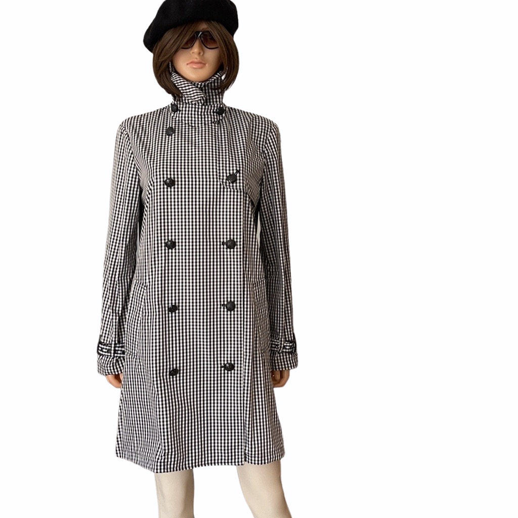 Nwot Lauren Ralph Lauren Black & White Gingham Double-Breasted Trench Coat